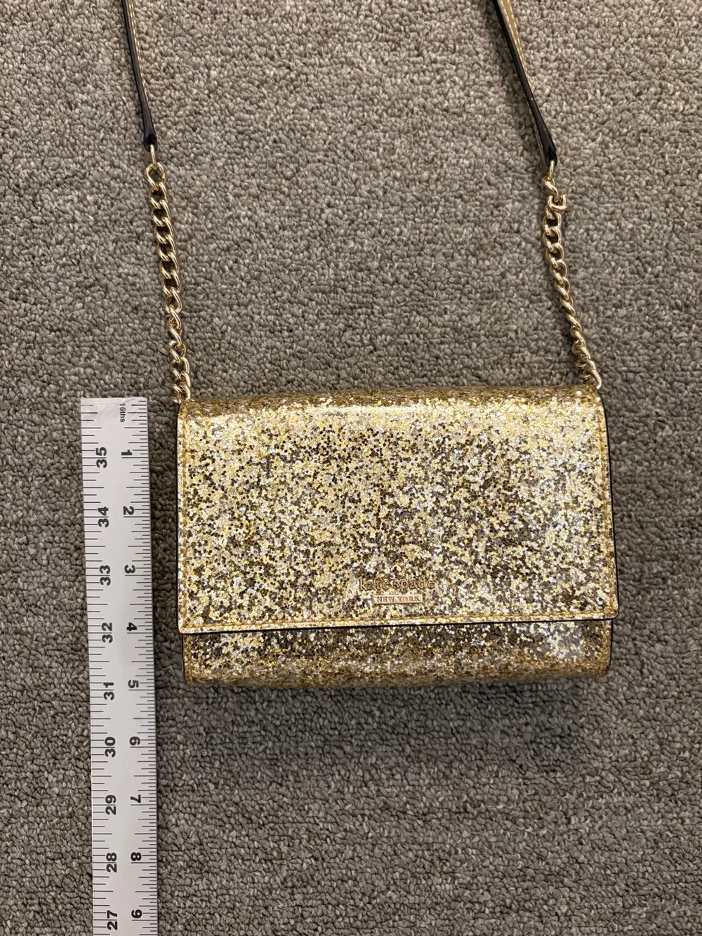 kate spade Gold Glitter Crossbody with Chain Strap